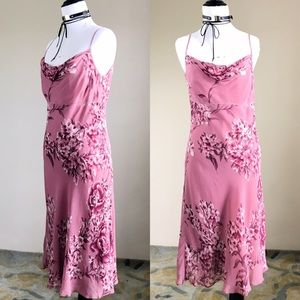 Ann Taylor Pink Midi Floral Slip Dress Cowl Neck